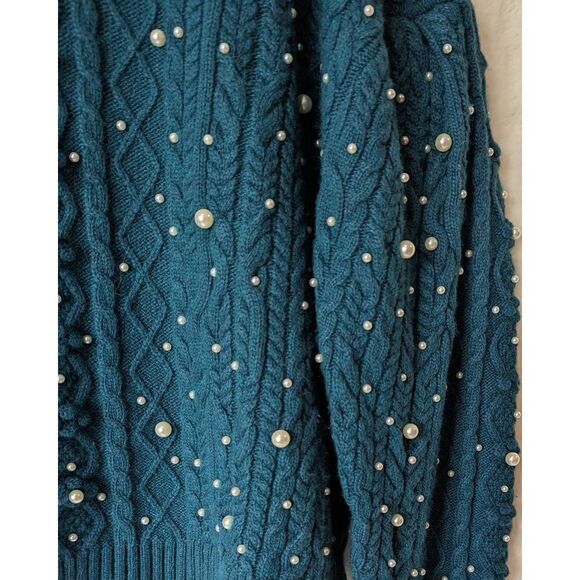 Something Navy Womens Sweater Pearl Embellishment Turquoise Small - Picture 9 of 12